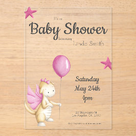 Niedlich Pink Fairytale Dragon Girl Babydusche Acryleinladungen