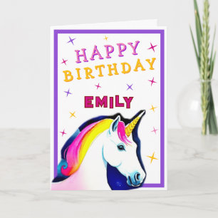 Niedlich Pink farbenfroh Einhorn Girl Happy Birthd Karte