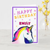 Niedlich Pink farbenfroh Einhorn Girl Happy Birthd Karte (Gelbe Blume)