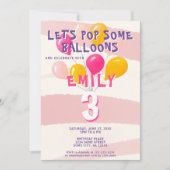 Niedlich Pink farbenfrohe Balloons Girl's Birthday Einladung (Vorderseite)