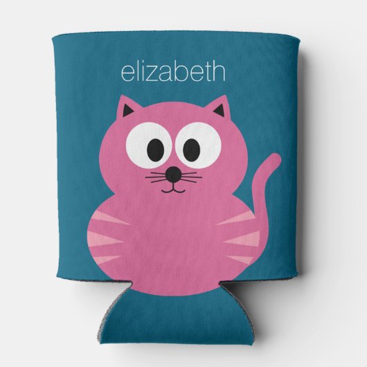 Niedlich Pink Fat Cat - Blue Background Dosenkühler (Rückseite)