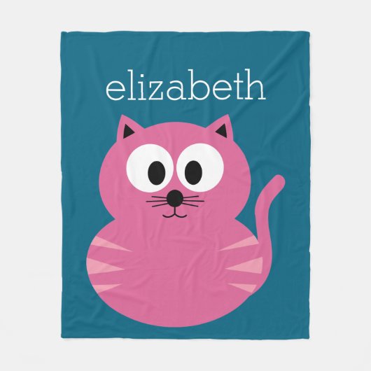 Niedlich Pink Fat Cat - Blue Background Fleecedecke (Vorderseite)