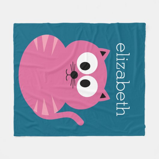 Niedlich Pink Fat Cat - Blue Background Fleecedecke (Vorderseite (Horizontal))