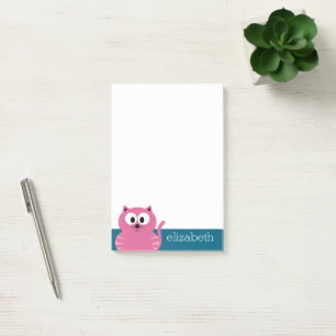Niedlich Pink Fat Cat - Blue Background Post-it Klebezettel