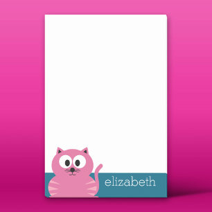 Niedlich Pink Fat Cat - Blue Background Post-it Klebezettel