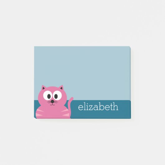 Niedlich Pink Fat Cat - Blue Background Post-it Klebezettel (Vorderseite)