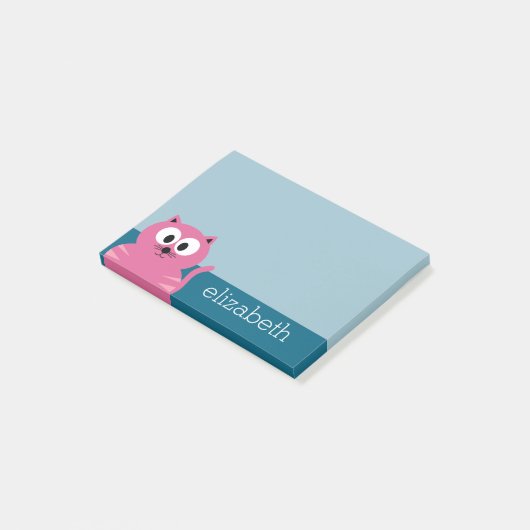 Niedlich Pink Fat Cat - Blue Background Post-it Klebezettel (angewinkelt)