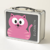 Niedlich Pink Fett Katze - Grauer Hintergrund und  Metall Brotdose (Rückseite)