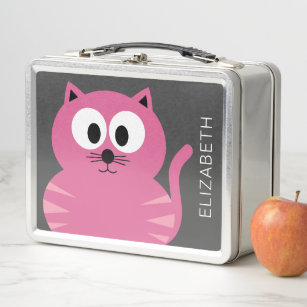 Niedlich Pink Fett Katze - Grauer Hintergrund und  Metall Brotdose