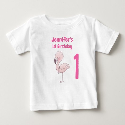 Niedlich Pink Flamingo 1. Geburtstag Baby T-shirt (Vorderseite)