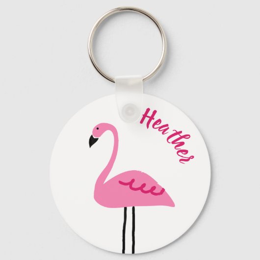 Niedlich Pink Flamingo Add Individuelle Name Girly Schlüsselanhänger (Vorderseite)
