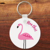 Niedlich Pink Flamingo Add Individuelle Name Girly Schlüsselanhänger (Vorderseite)