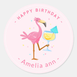 NIEDLICH PINK FLAMINGO GLÜCKLICH BIRTHDAY MIRL RUNDER AUFKLEBER