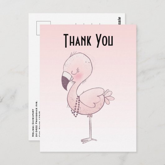 Niedlich Pink Flamingo Illustration Vielen Dank Postkarte (Vorne/Hinten)