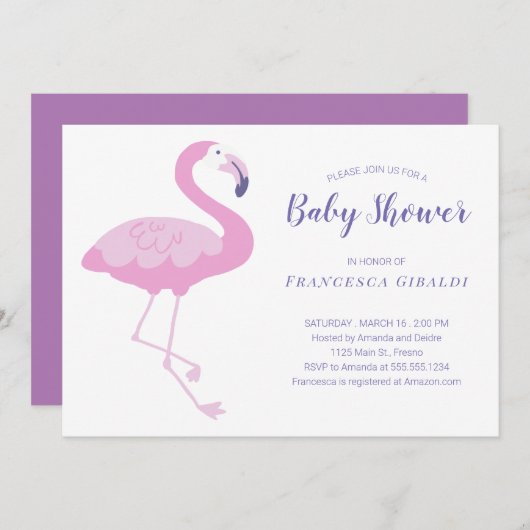Niedlich Pink Flamingo Kinderdusche Einladung (Vorne/Hinten)