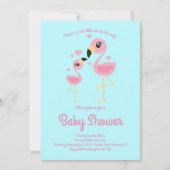 Niedlich Pink Flamingo Kinderdusche Einladung (Vorderseite)