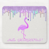 Niedlich Pink Flamingo, Regenbogen Tropfen - Hallo Mousepad (Vorne)
