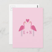 Niedlich Pink Flamingo Wedding Couple Postkarte (Vorne/Hinten)