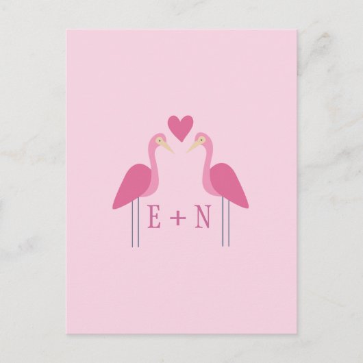 Niedlich Pink Flamingo Wedding Couple Postkarte (Vorderseite)