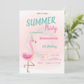 Niedlich Pink Flamingos Summer Birthday Party Einladung (Stehend Vorderseite)