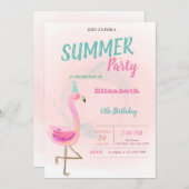 Niedlich Pink Flamingos Summer Birthday Party Einladung (Vorne/Hinten)