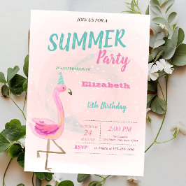 Niedlich Pink Flamingos Summer Birthday Party Einladung