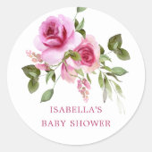 Niedlich Pink Floral Baby Dusche Gefallen Runder Aufkleber (Vorderseite)