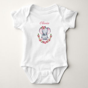 Niedlich Pink Floral Baby Elephant Girls Strampler