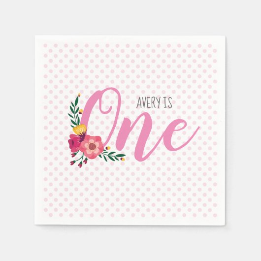 Niedlich Pink Floral Baby's 1. Geburtstag Serviette (Vorderseite)