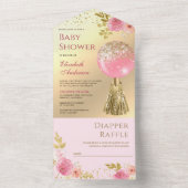 Niedlich Pink Floral Ballon Gold Foil Babydusche All In One Einladung (Innen Boden)
