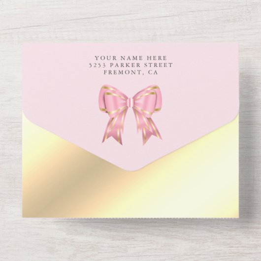 Niedlich Pink Floral Ballon Gold Foil Babydusche All In One Einladung (Rückseite)