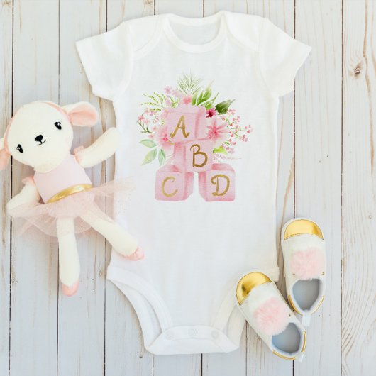 Niedlich Pink Floral Blocks Alphabet Baby Strampler