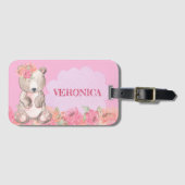 Niedlich Pink Floral Boho Bärenreise Gepäckanhänger (Vorderseite (Horizontal))