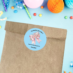 Niedlich Pink Floral Bow Girl Geburtstag Runder Aufkleber