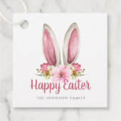 Niedlich Pink Floral Bunny Oars Happy Osterfeier Geschenkanhänger (Vorderseite)