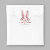 Niedlich Pink Floral Bunny Oars Happy Osterfeier Runder Aufkleber