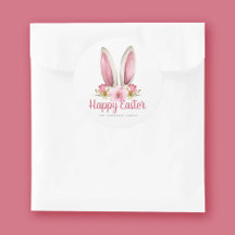 Niedlich Pink Floral Bunny Oars Happy Osterfeier