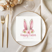 Niedlich Pink Floral Bunny Oars Happy Osterfeier Serviette