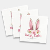 Niedlich Pink Floral Bunny Oars Happy Osterfeier Serviette