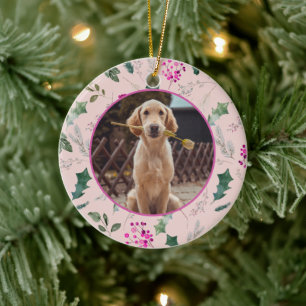 Niedlich Pink Floral Erstes Weihnachtsfest Keramik Ornament
