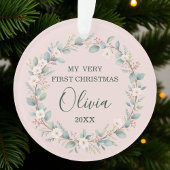 Niedlich Pink Floral Frame Baby's First Christmas Ornament