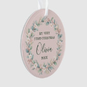 Niedlich Pink Floral Frame Baby's First Christmas Ornament (Vorderseite)