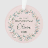Niedlich Pink Floral Frame Baby's First Christmas Ornament (Vorderseite)