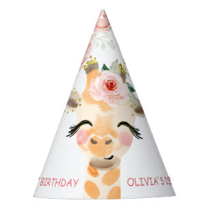 Niedlich Pink Floral Giraffe Tiere 1 Geburtstag Ko Partyhütchen