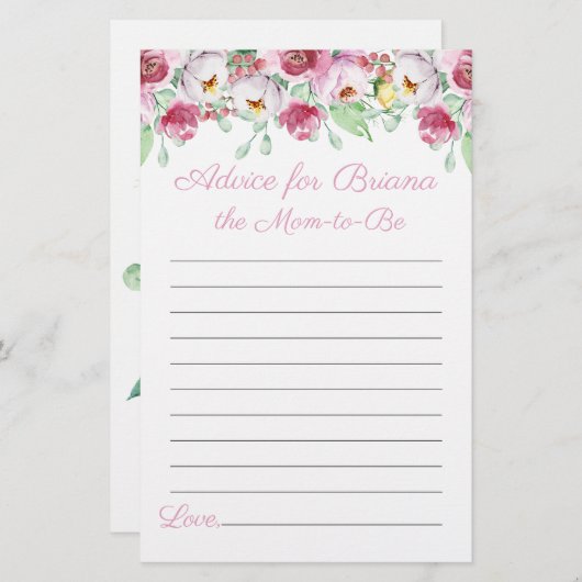 Niedlich Pink Floral Girl Babyduschenberater (Vorne/Hinten)