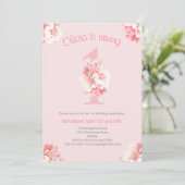 Niedlich Pink Floral Girl's First Birthday Party Einladung (Stehend Vorderseite)