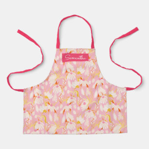 Niedlich Pink Floral Individuelle Name Girls Schür Schürze