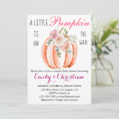 Niedlich Pink Floral Kleine Pumpkin Coupel Kinderd Einladung (Stehend Vorderseite)