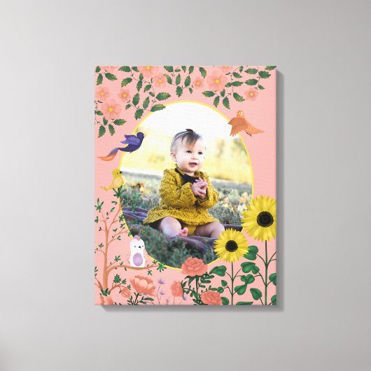 Niedlich Pink Floral New Baby Foto Kinderzimmer Ar Leinwanddruck (Vorderseite)