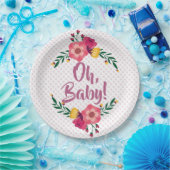 Niedlich Pink Floral Oh Baby Dusche Pappteller (Party)